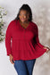 Half Button Long Sleeve Ruffle Hem Blouse - 7 Colors