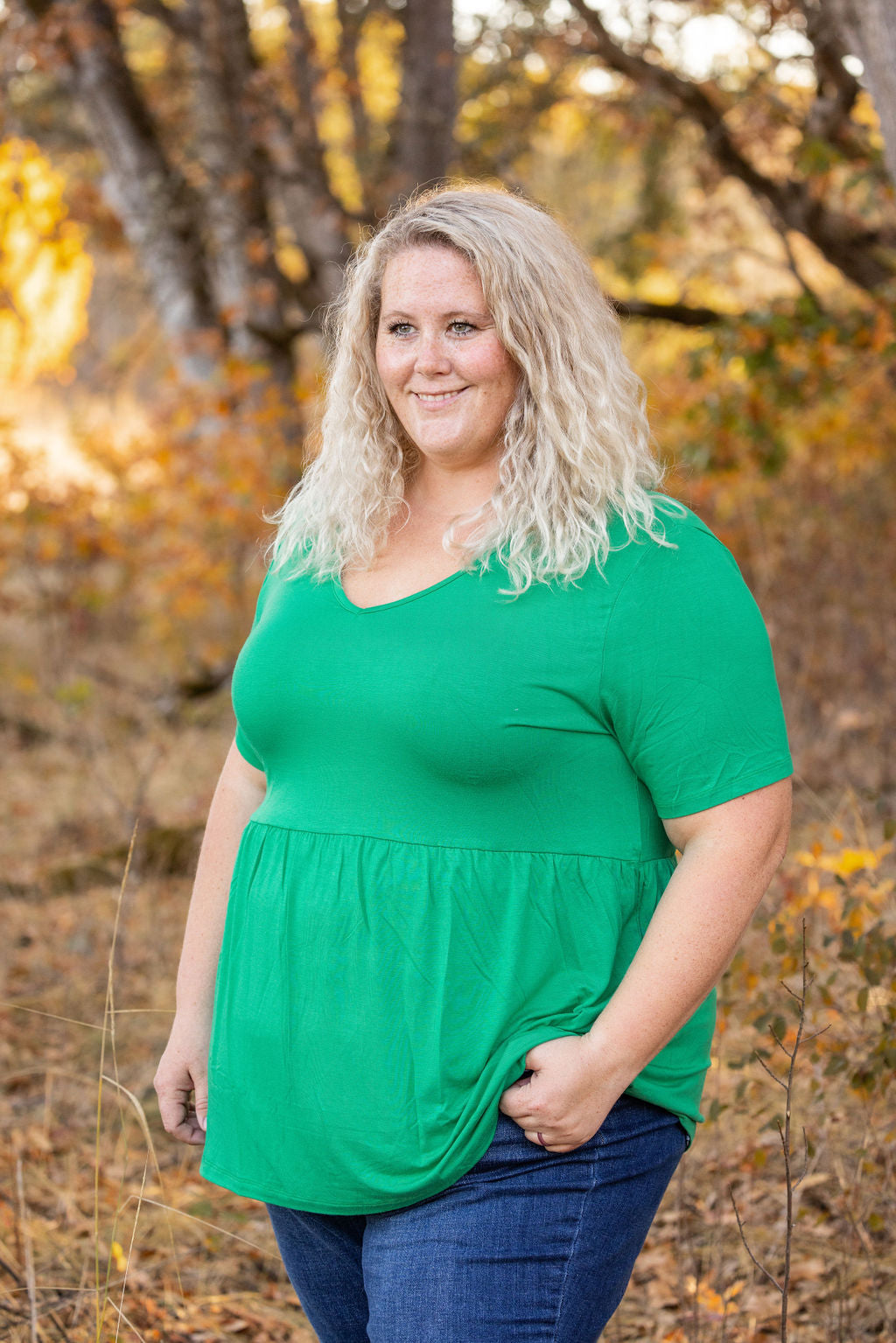 Sarah Ruffle Short Sleeve Top - Green