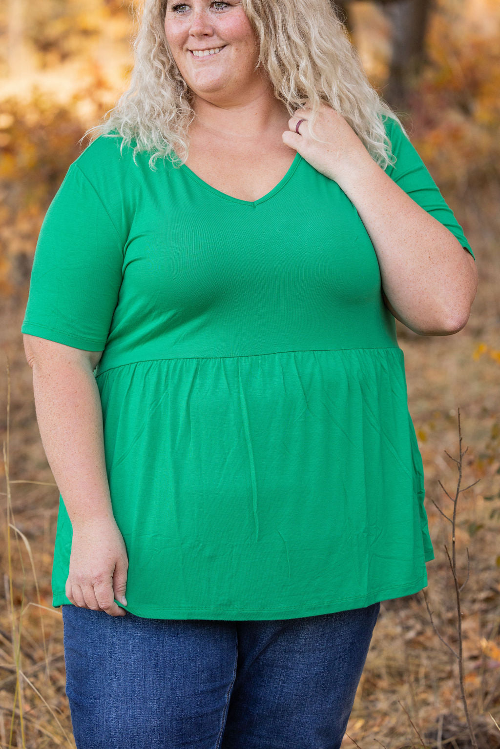 Sarah Ruffle Short Sleeve Top - Green