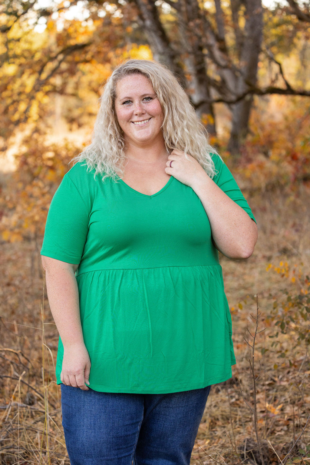 Sarah Ruffle Short Sleeve Top - Green