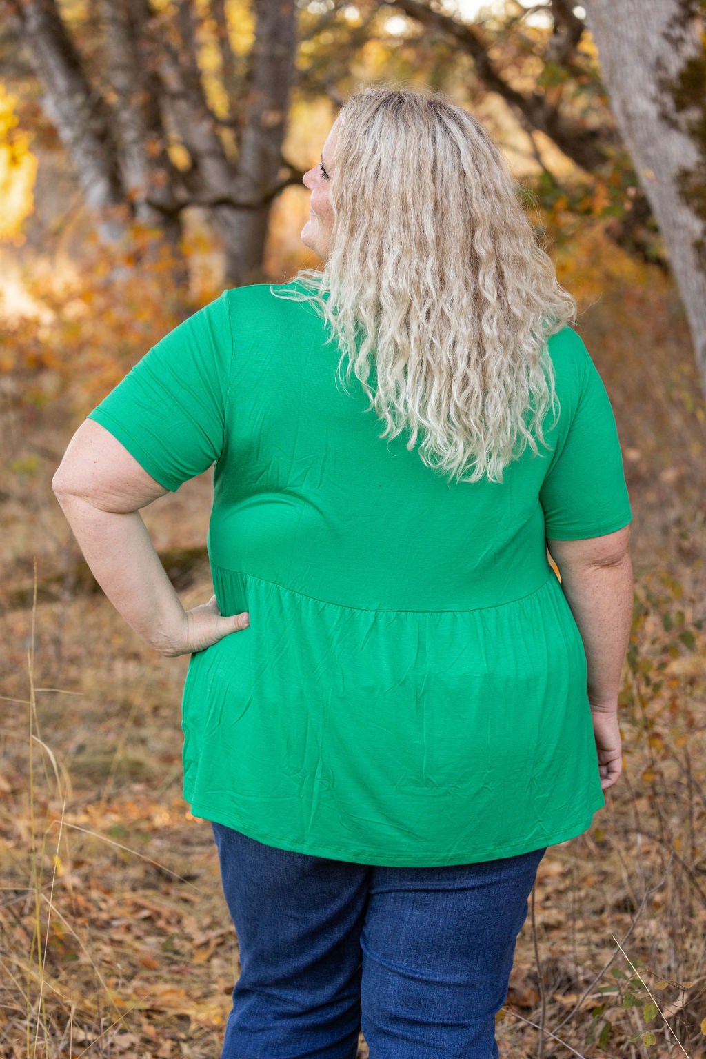 Sarah Ruffle Short Sleeve Top - Green