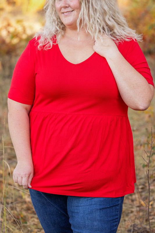 Sarah Ruffle Short Sleeve - Red