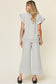 Texture Ruffle Short Sleeve Top and Drawstring Wide Leg Pants Set - 11 Colors