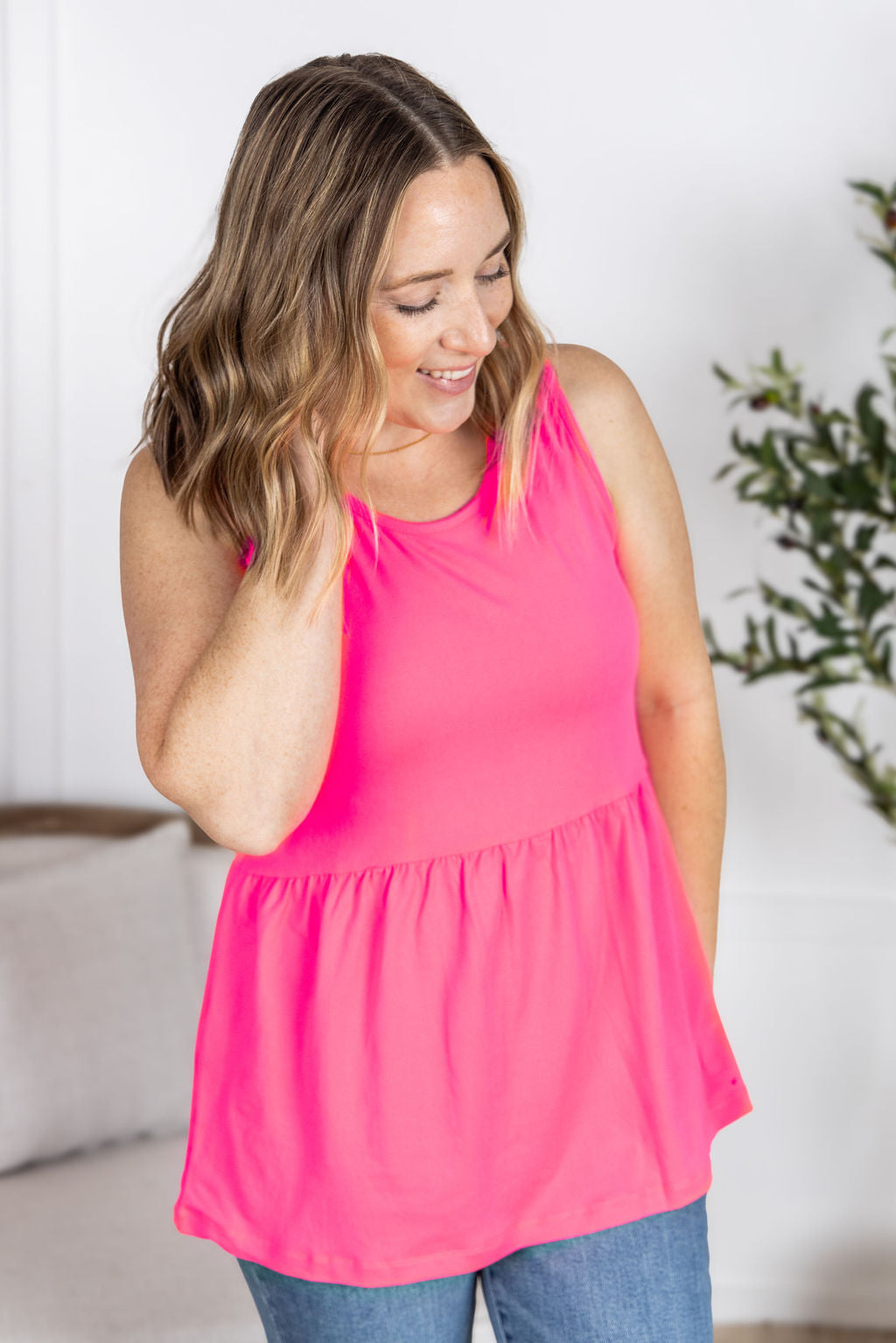 Renee Ruffle Tank - Neon Pink