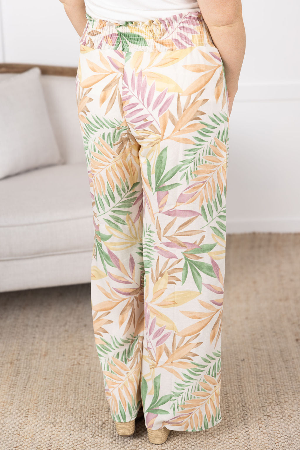 Presley Palazzo Pants - Mauve and Green Palm