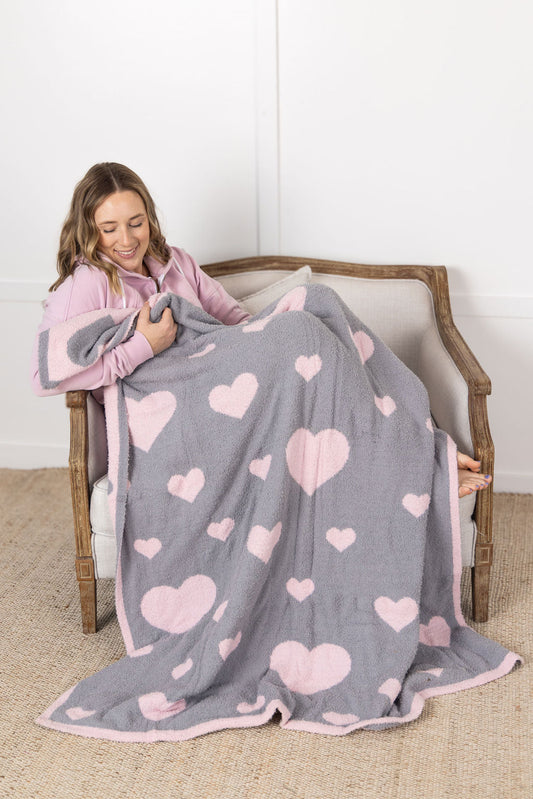 Plush and Fuzzy Blanket - Pink Hearts