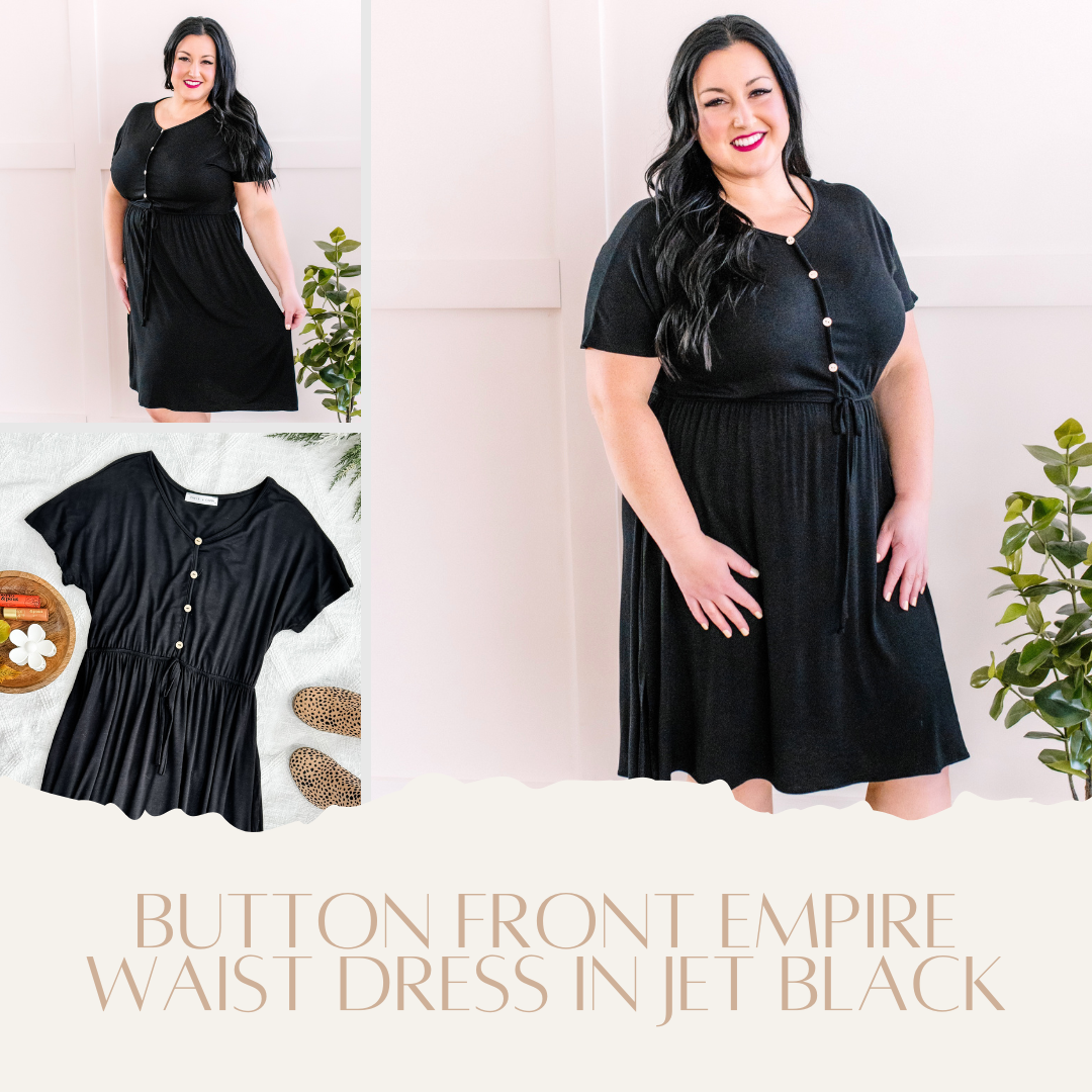 Button Front Empire Waist Dress In Jet Black