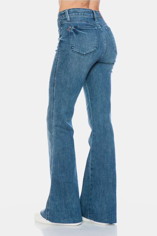 Judy Blue Mid Rise Tummy Control Cut Hem Flare Jeans