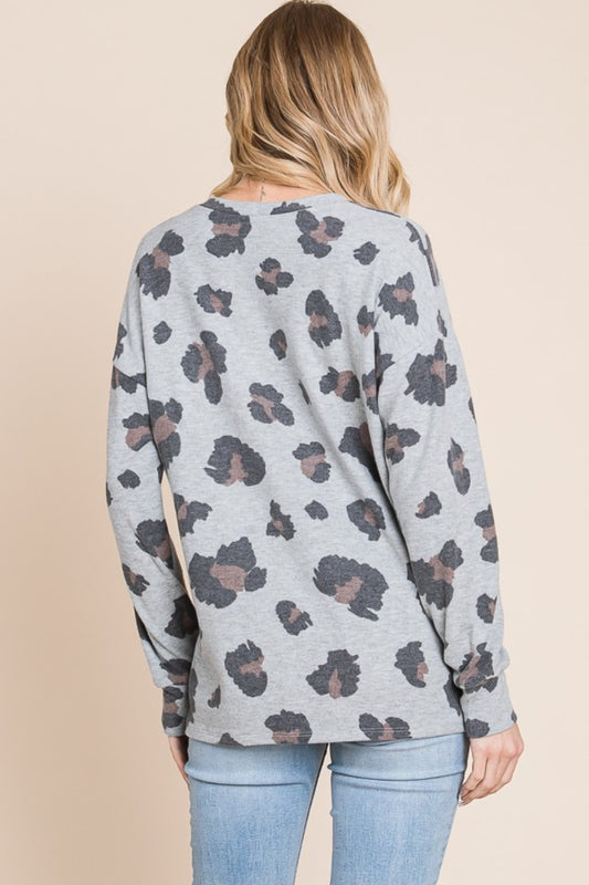 Gray Leopard Drop Shoulder T-Shirt