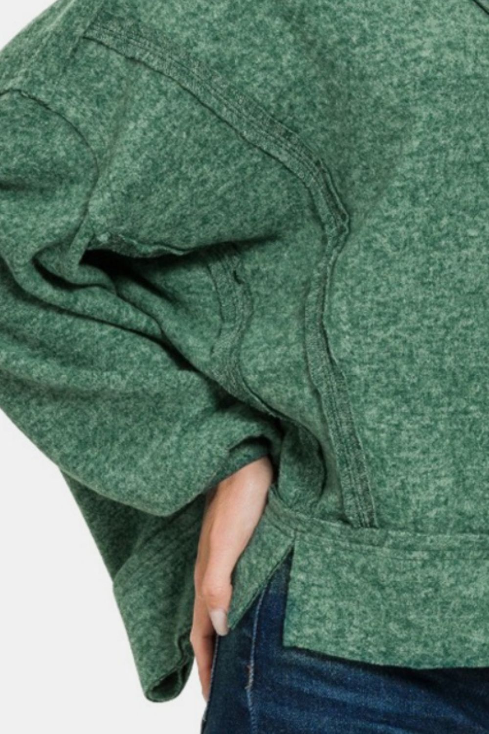 Brushed Hacci Exposed Seam Hoodie - Green