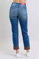 Judy Blue Mid Rise Plaid Print Cuff Straight Leg Jeans