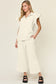 Texture Ruffle Short Sleeve Top and Drawstring Wide Leg Pants Set - 11 Colors