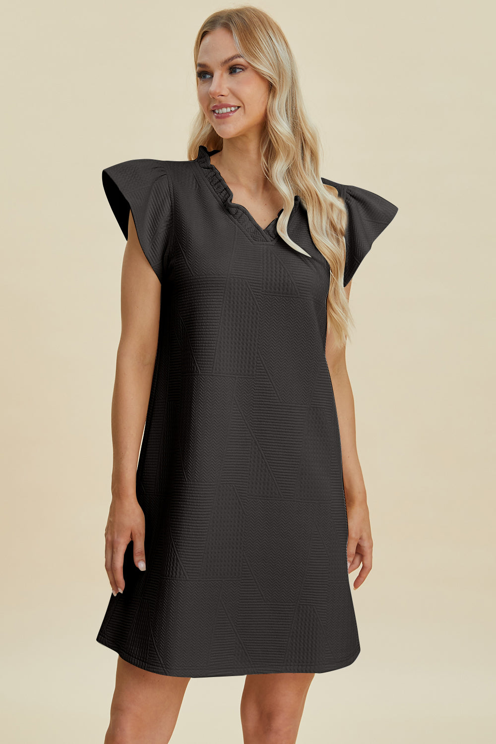 Ruffled V-Neck Cap Sleeve Dress - 5 Colors