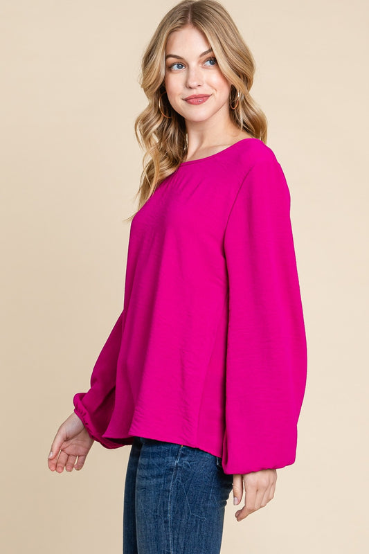 Textured Balloon Sleeve Top