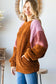 Color Block Faux Fur Raglan Sleeve Sweatshirt - Brown