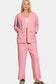 Quilted Button Up Long Sleeve Top and Pants Lounge Set - Pink