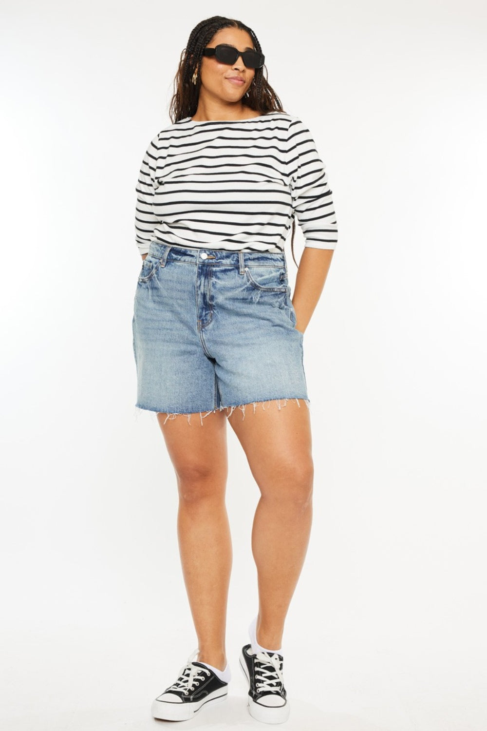 Kancan Raw Hem High Waist Denim Shorts