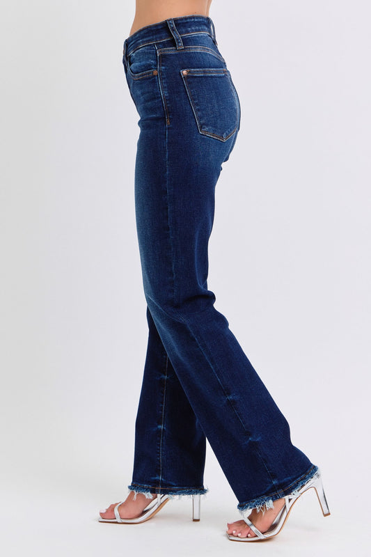 Judy Blue Mid Rise Fray Hem Straight Leg Jeans