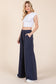 Elastic Waist Wide Leg Pants with Pockets - Navy
