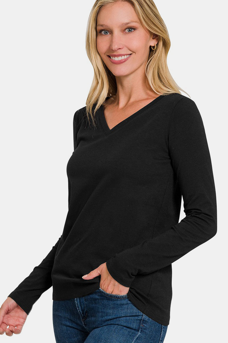 Everyday V-Neck Long Sleeve T-Shirt - Black