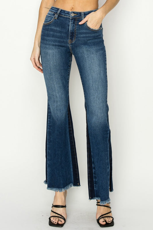 RISEN High Rise Side Shadow Seam Detail Slit Flare Jeans