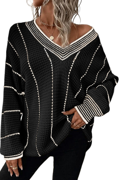 Preppy V Neck Loose Tunic Sweater -2 Colors