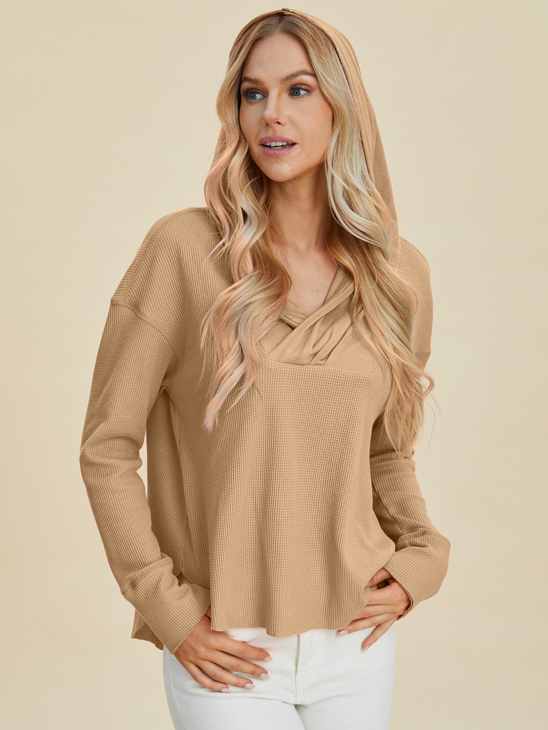 High-Low Dropped Shoulder Long Sleeve Hoodie - 2 Colors