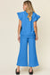 Texture Ruffle Short Sleeve Top and Drawstring Wide Leg Pants Set - 11 Colors