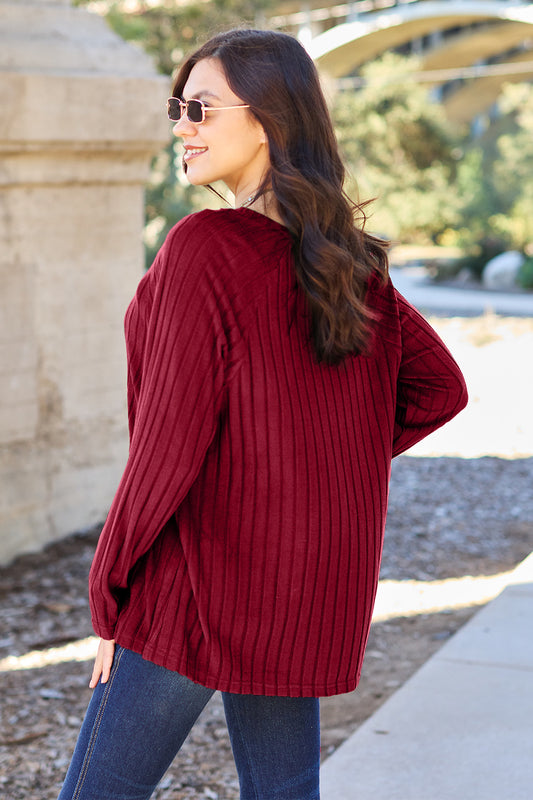 Ribbed Round Neck Long Sleeve Knit Top - 5 Colors