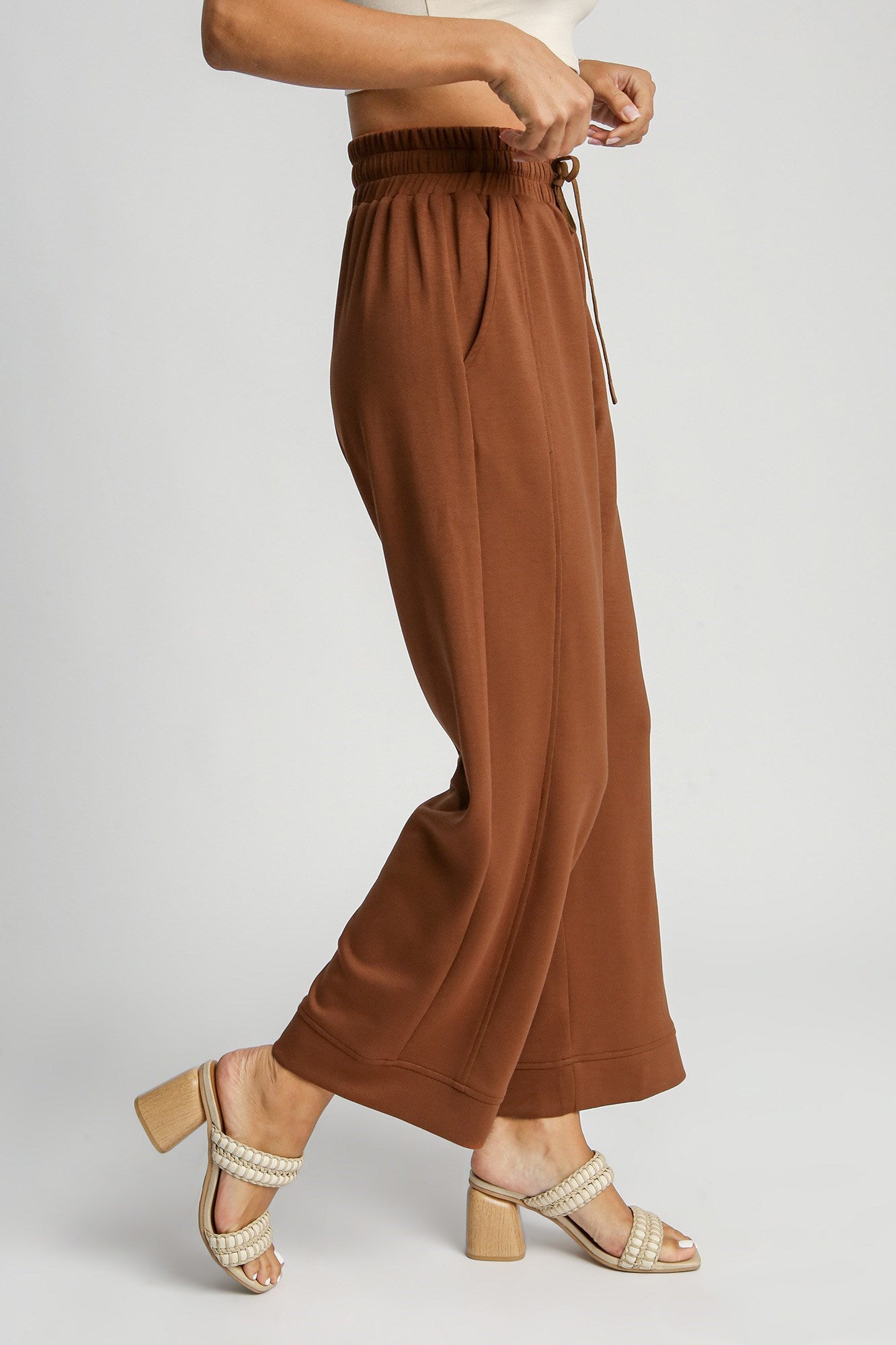 Drawstring Wide Leg Pants with Pockets - Rust