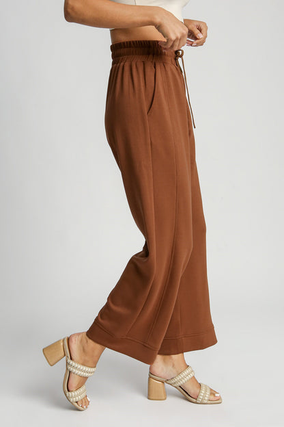 Drawstring Wide Leg Pants with Pockets - Rust