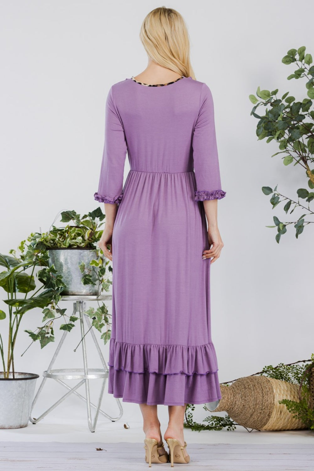 Layered Ruffle Hem Dress with Pockets - Lilac