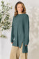 Ribbed Round Neck Long Sleeve Slit Top - 5 Colors