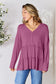 Half Button Long Sleeve Ruffle Hem Blouse - 7 Colors