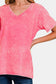 Washed Short Sleeve V-Neck T-Shirt - Strawberry
