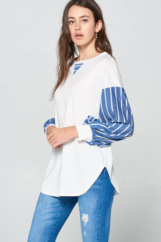 French Terry Striped Long Sleeve Top