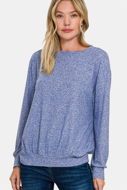 Melange Round Neck Top - Navy