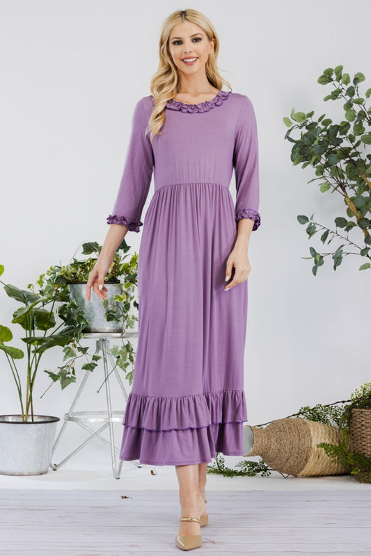 Layered Ruffle Hem Dress with Pockets - Lilac