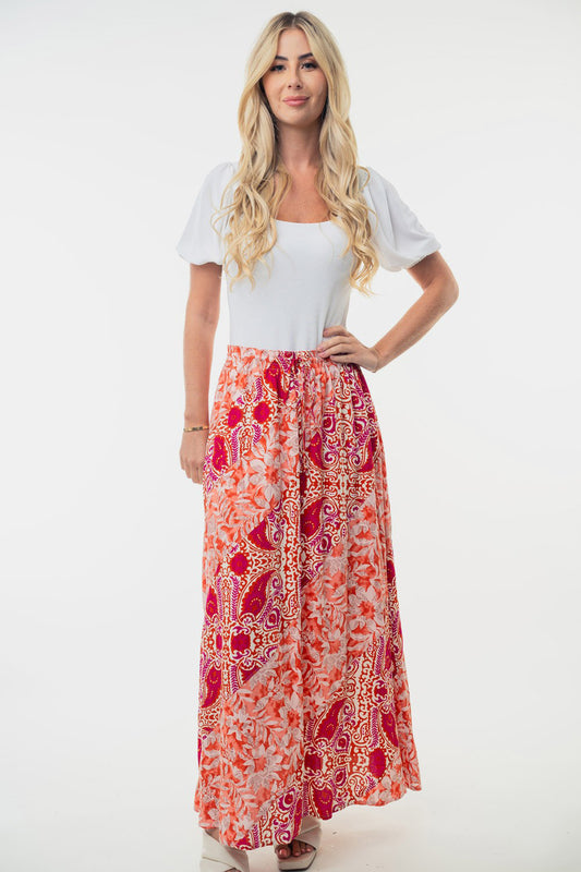 High Waisted Floral Woven Skirt