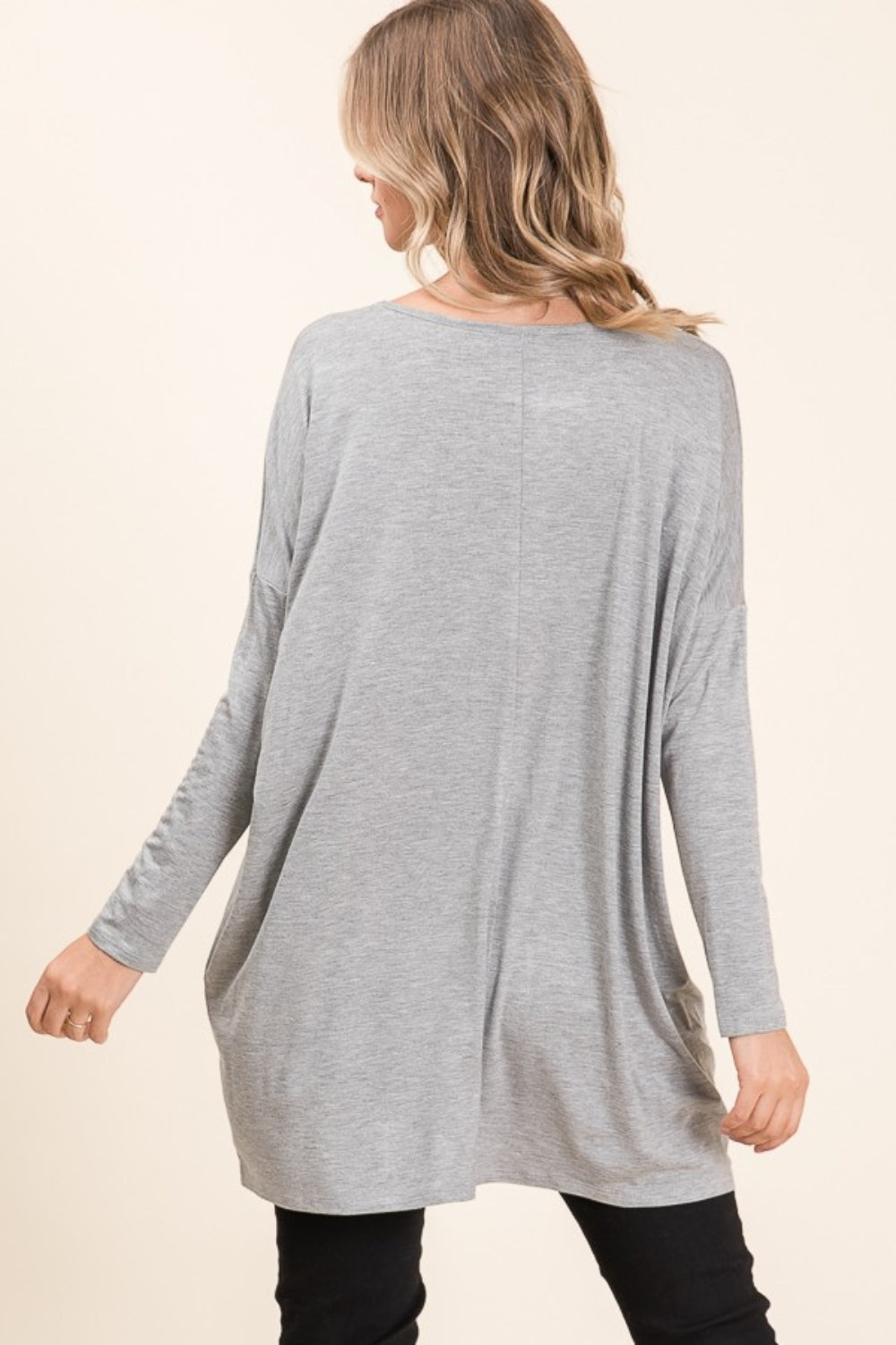 Round Neck Long Sleeve Tunic - Gray