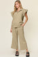 Texture Ruffle Short Sleeve Top and Drawstring Wide Leg Pants Set - 11 Colors