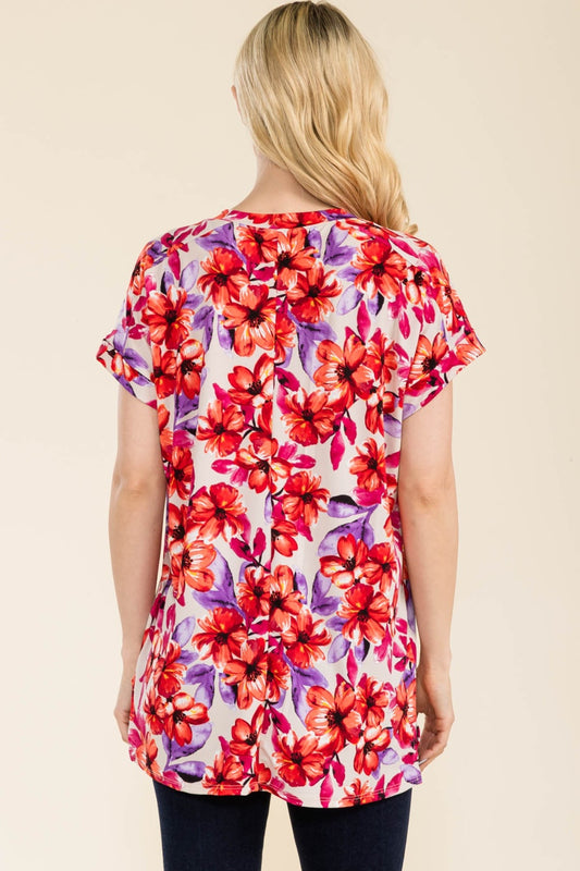 Round Neck Short Sleeve Floral T-Shirt - 3 colors