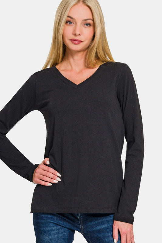 Everyday V-Neck Long Sleeve T-Shirt - Black