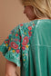 Velvet Embroidery Short Sleeve Blouse - Turquoise