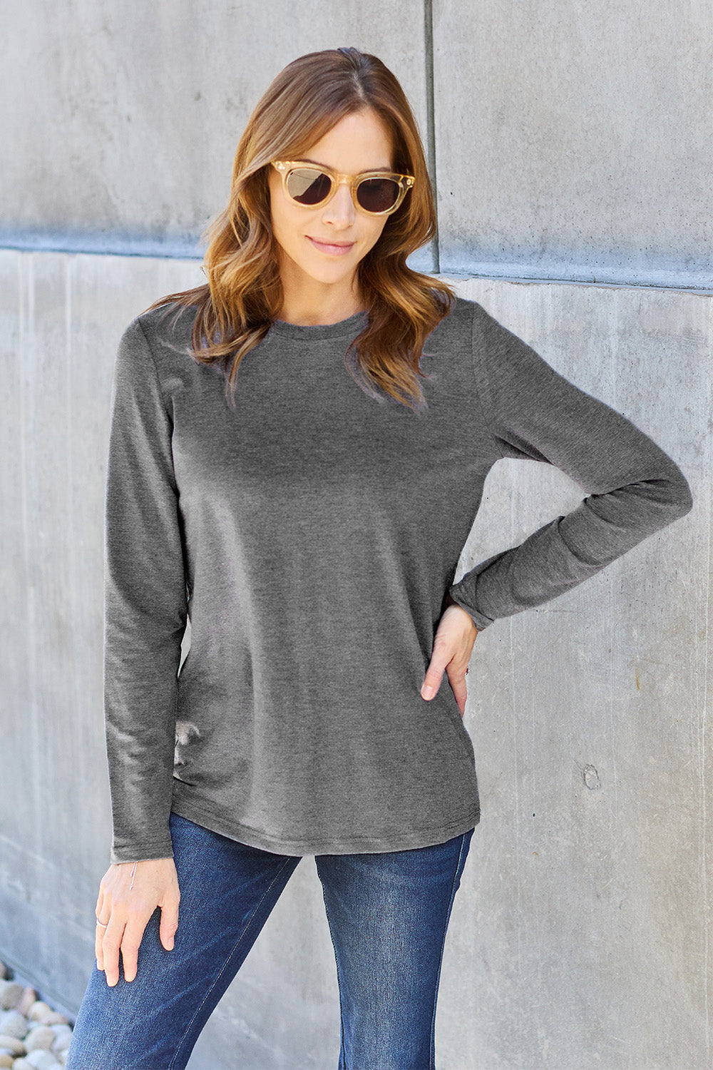 Round Neck Long Sleeve Top - 5 Colors