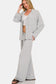 Button Down Long Sleeve Top and Pants Lounge Set - Gray