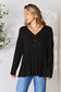 Half Button Long Sleeve Ruffle Hem Blouse - 7 Colors