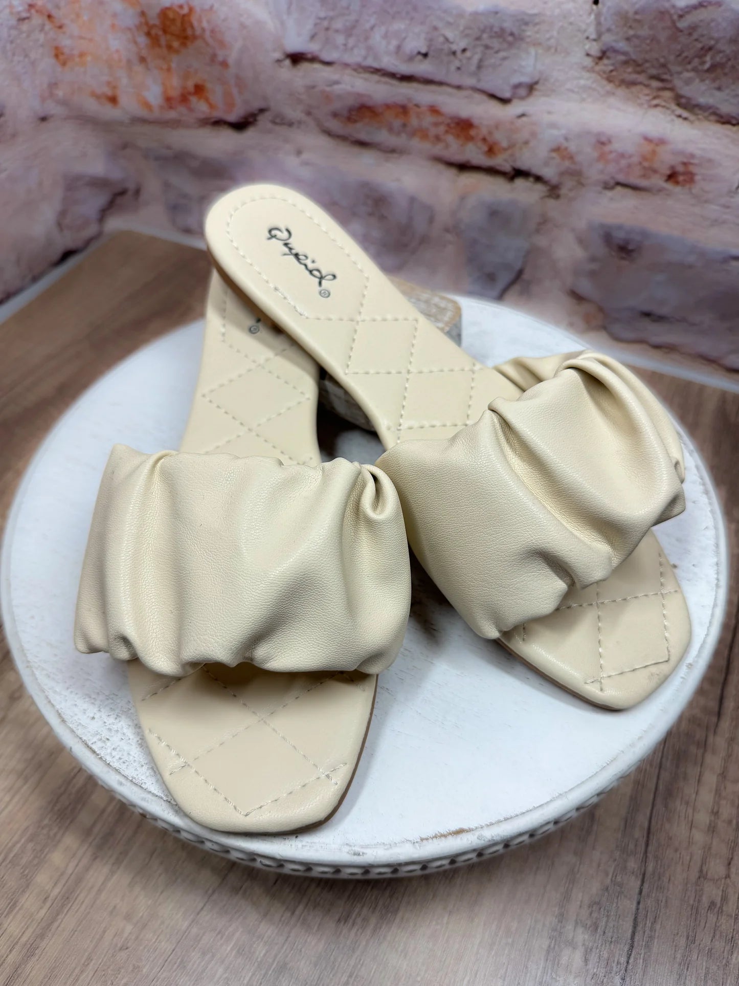 Hazel Ruched Sandal in Beige