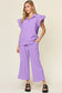 Texture Ruffle Short Sleeve Top and Drawstring Wide Leg Pants Set - 11 Colors