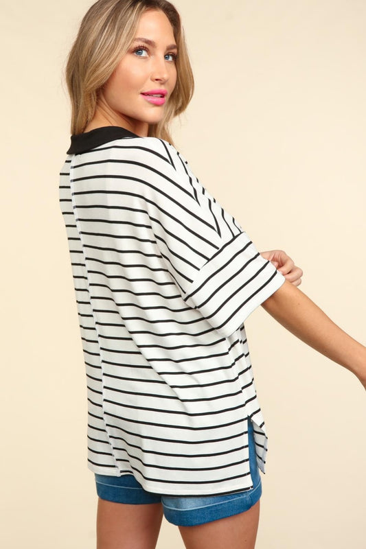 Striped Dropped Shoulder Half Sleeve T-Shirt